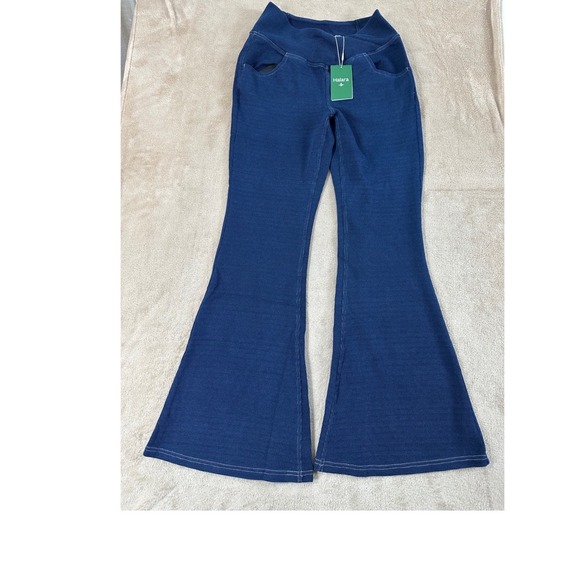 HALARA Pants - Halara Crossover Waist Waffle Knit Flare Pants Women M Reg Navy Blue Stretch NEW